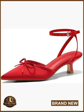 Satin Kitten Low Heels with Bow Pointed Toe Pumps Wedding Party Shoes